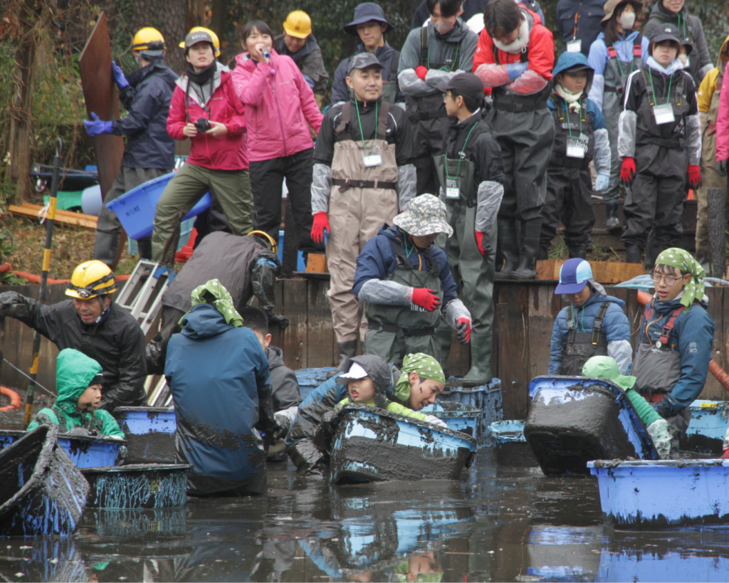 2025年12月国立科学博物館附属自然教育園でのかいぼりのようす