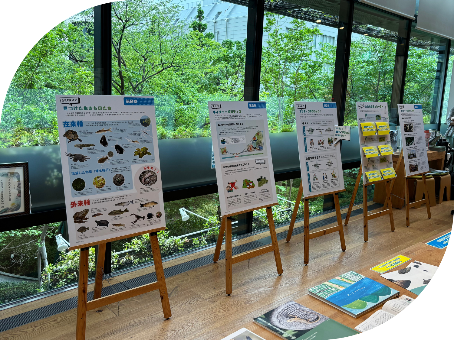 NPO birth「池の水100回抜いてわかったこと」展示風景　私たちにもできるネイチャーポジティブ